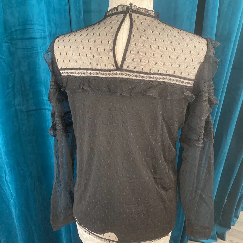 Express Mock Neck Ruffle & Lace Long Sleeve Top - Picture 4 of 7